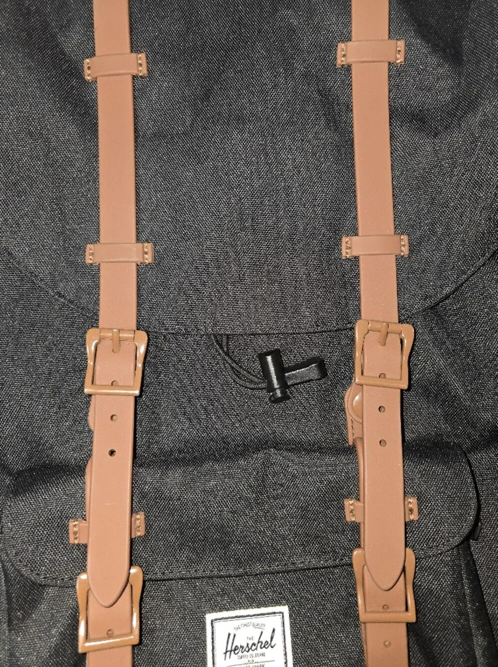 Rare Herschel Supply Company Little America Black Backpack with Brown Straps
